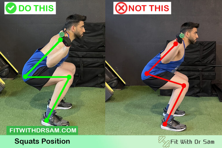 Man in the bottom position of a bodyweight squat with chest up and heels down