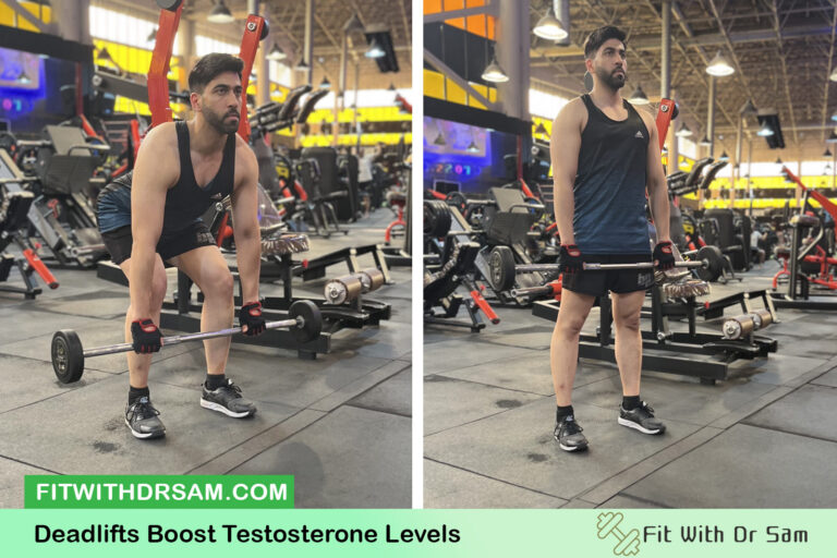 Man setting up for a deadlift with a neutral back, a heavy hip-hinge exercise for strength and testosterone