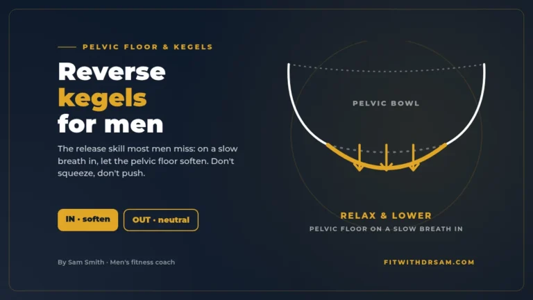 Diagram of a reverse kegel: on a slow breath in, the pelvic-floor muscles relax and lower slightly instead of squeezing