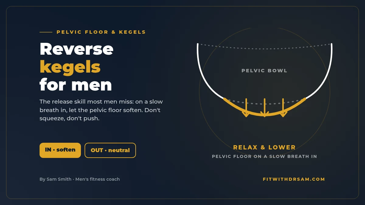 Diagram of a reverse kegel: on a slow breath in, the pelvic-floor muscles relax and lower slightly instead of squeezing